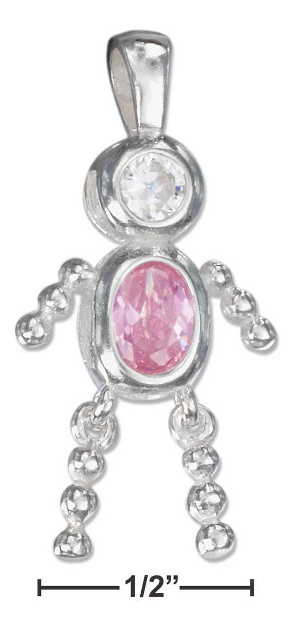 Silver Charms & Pendants Sterling Silver Charm: October Pink Cubic Zirconia Birthstone Boy Pendant JadeMoghul