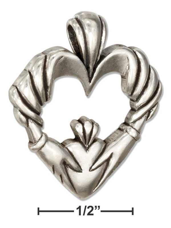 Silver Charms & Pendants Sterling Silver Charm:  Open Heart With Claddagh Pendant JadeMoghul Inc.