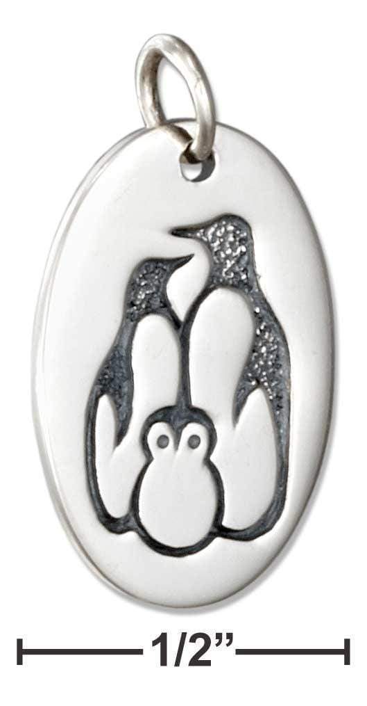 Silver Charms & Pendants Sterling Silver Charm:  Oval Penguin Family Charm JadeMoghul Inc.