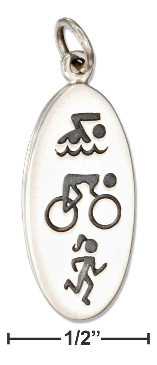 Silver Charms & Pendants Sterling Silver Charm:  Oval Triathlon Symbols Swim Bike Run Charm JadeMoghul Inc.