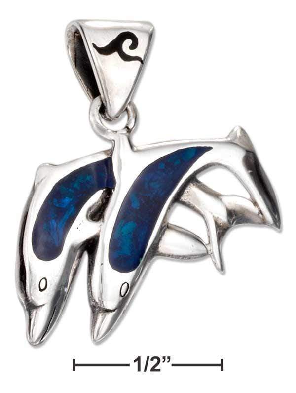 Silver Charms & Pendants Sterling Silver Charm:  Paua Shell Inlay Jumping Double Dolphin Pendant JadeMoghul