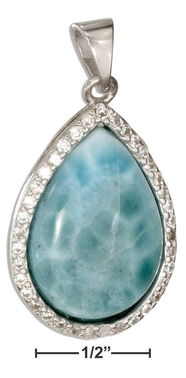 Silver Charms & Pendants Sterling Silver Charm:  Pear Shape Larimar Pendant With Pave Cubic Zirconia Frame JadeMoghul Inc.