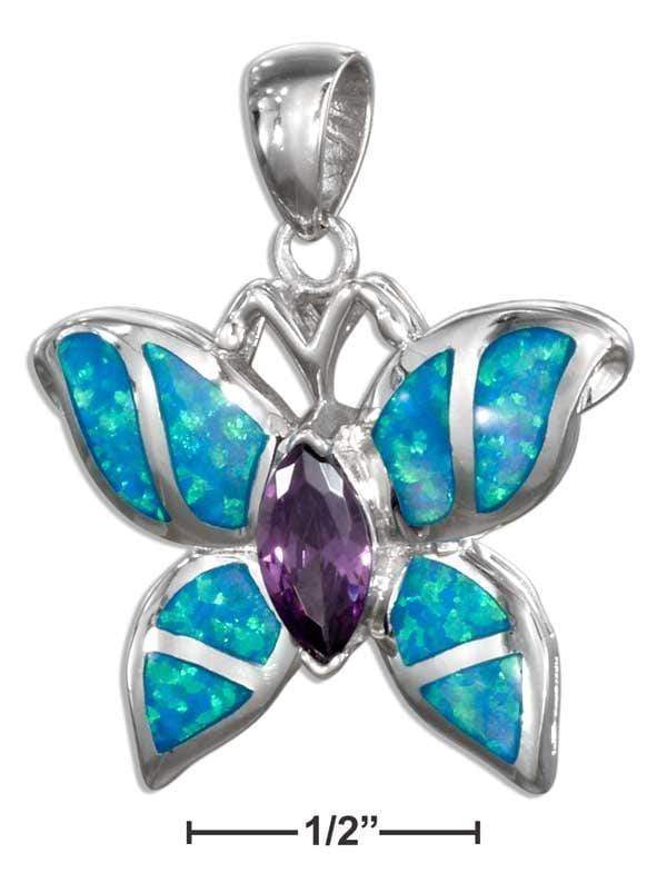 Silver Charms & Pendants Sterling Silver Charm:  Purple Cubic Zirconia And Synthetic Blue Opal Butterfly Pendant JadeMoghul