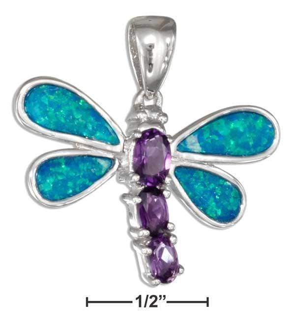 Silver Charms & Pendants Sterling Silver Charm:  Purple Cubic Zirconia And Synthetic Blue Opal Dragonfly Pendant JadeMoghul