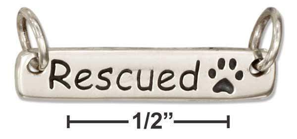 Silver Charms & Pendants Sterling Silver Charm:  "Rescued" Pendant With Paw Print Charm Festoon JadeMoghul Inc.