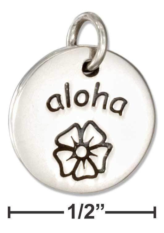 Silver Charms & Pendants Sterling Silver Charm:  Round "Aloha" Message Charm With Flower JadeMoghul Inc.