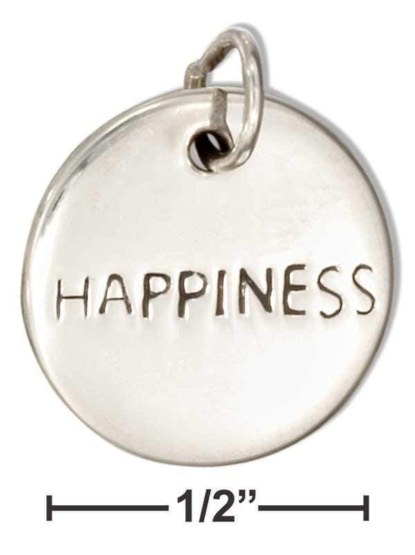 Silver Charms & Pendants Sterling Silver Charm:  Round "Happiness" Message Charm JadeMoghul Inc.