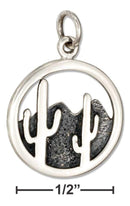 Silver Charms & Pendants Sterling Silver Charm:  Round Hill And Desert Cactus Scene Charm JadeMoghul Inc.