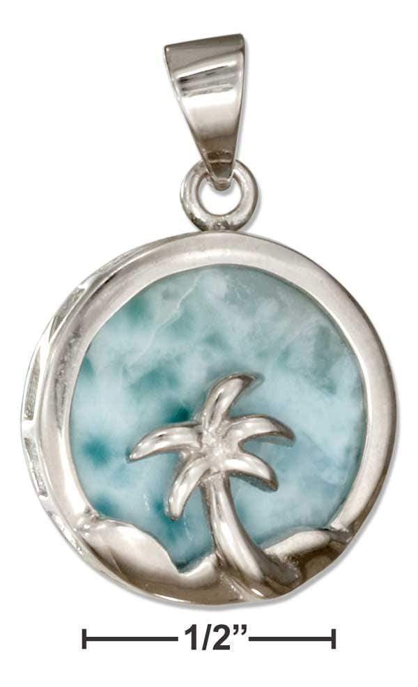 Silver Charms & Pendants Sterling Silver Charm:  Round Larimar Pendant With Palm Tree JadeMoghul Inc.