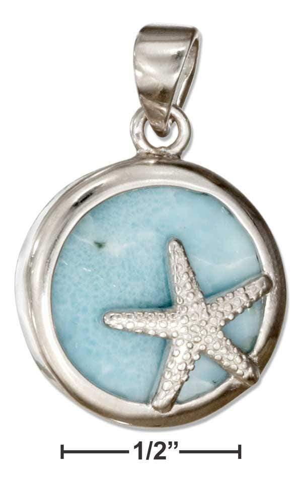 Silver Charms & Pendants Sterling Silver Charm:  Round Larimar Pendant With Starfish JadeMoghul Inc.