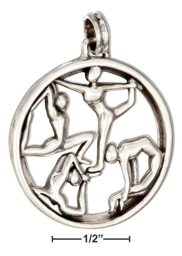 Silver Charms & Pendants Sterling Silver Charm:  Round Multiple Yoga Poses Pendant JadeMoghul Inc.