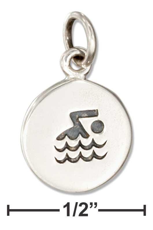 Silver Charms & Pendants Sterling Silver Charm:  Round Swimmer Symbol Charm JadeMoghul Inc.