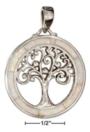 Silver Charms & Pendants Sterling Silver Charm:  Round Synthetic White Opal Frame With Tree Pendant JadeMoghul Inc.