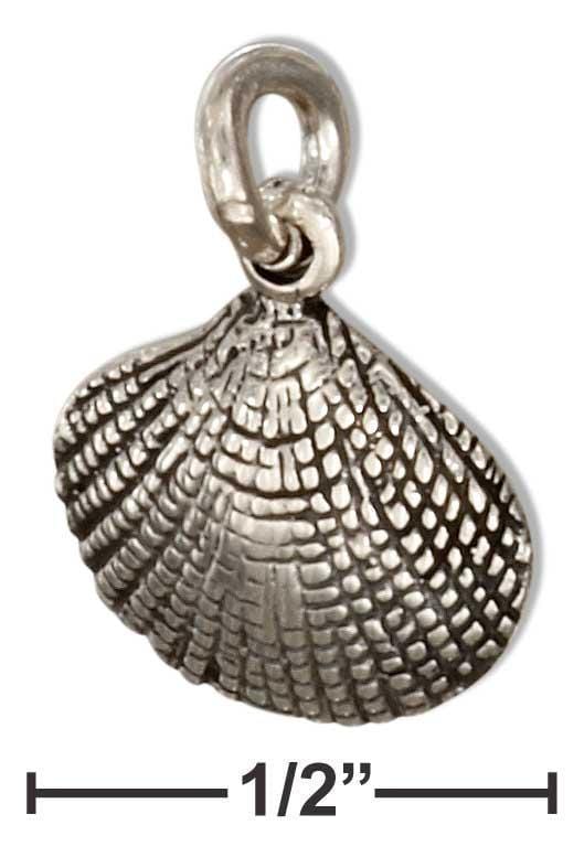 Silver Charms & Pendants Sterling Silver Charm:  Scallop Shell Charm With Antiqued Detailing JadeMoghul Inc.