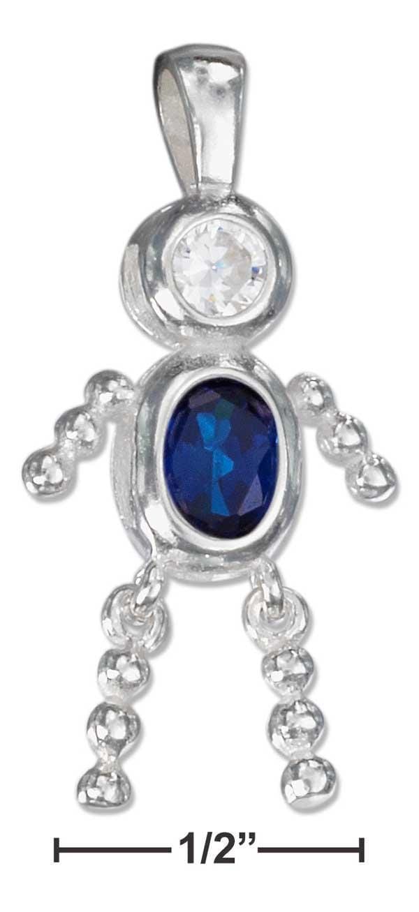 Silver Charms & Pendants Sterling Silver Charm:  September Deep Blue Cubic Zirconia Birthstone Boy Pendant JadeMoghul