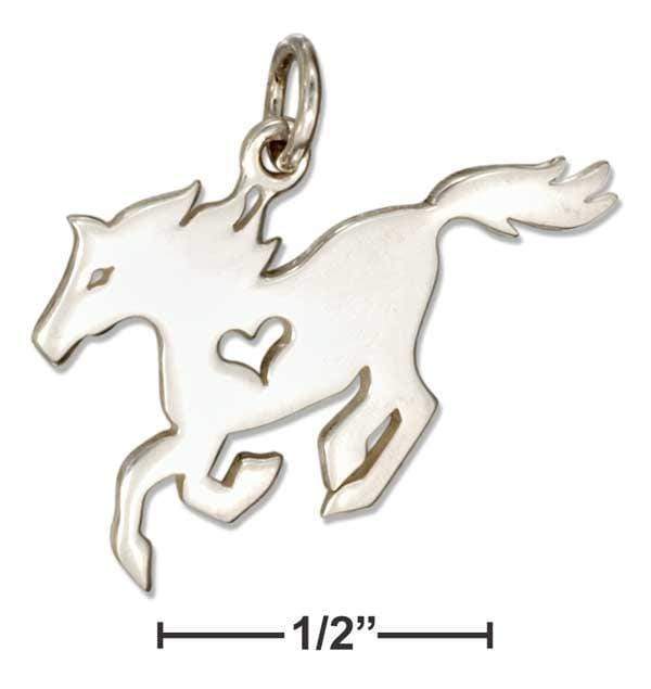 Silver Charms & Pendants Sterling Silver Charm:  Silhouette Horse Charm With Cut Out Heart JadeMoghul Inc.