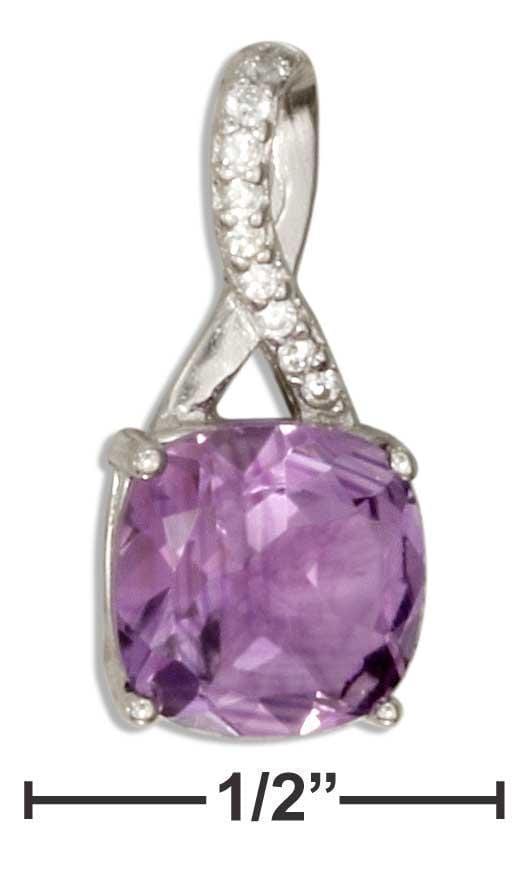 Silver Charms & Pendants Sterling Silver Charm:  Square Amethyst Pendant With Pave Set White Topaz Twist Bail JadeMoghul Inc.