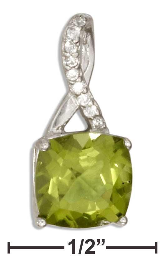 Silver Charms & Pendants Sterling Silver Charm:  Square Peridot Pendant With Pave Set White Topaz Twist Bail JadeMoghul Inc.