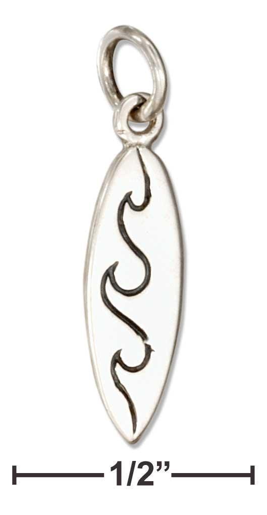 Silver Charms & Pendants Sterling Silver Charm:  Surfboard Charm With Wave Design JadeMoghul Inc.