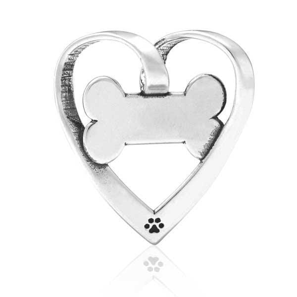 Silver Charms & Pendants Sterling Silver Charm:  Sweetheart Bone Open Heart With Dog Bone Slider Pendant JadeMoghul Inc.