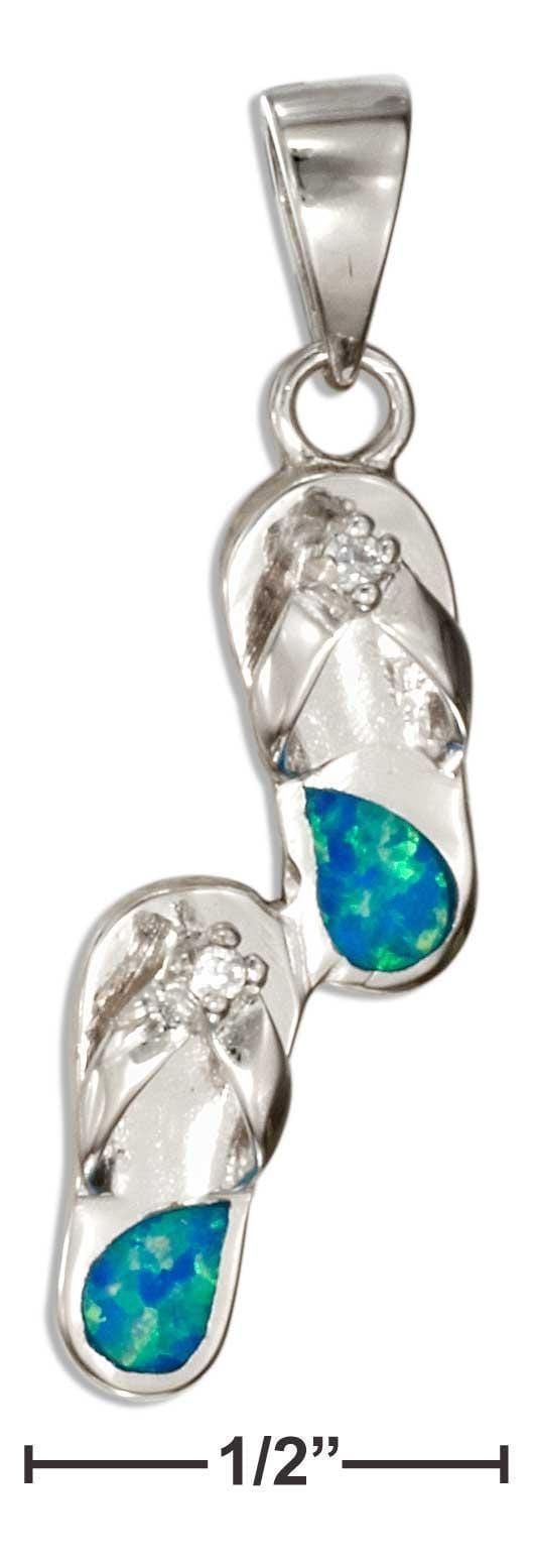 Silver Charms & Pendants Sterling Silver Charm:  Synthetic Blue Opal Flip Flops Pendant With Cubic Zirconia Accent JadeMoghul Inc.