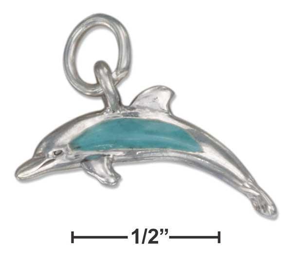 Silver Charms & Pendants Sterling Silver Charm:  Three Dimensional Dolphin Charm With Simulated Turquoise Inlay JadeMoghul