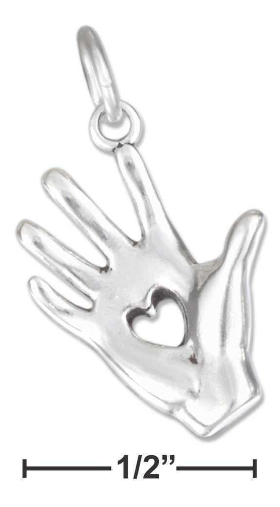 Silver Charms & Pendants Sterling Silver Charm:  Three Dimensional Heart In Hand Charm JadeMoghul