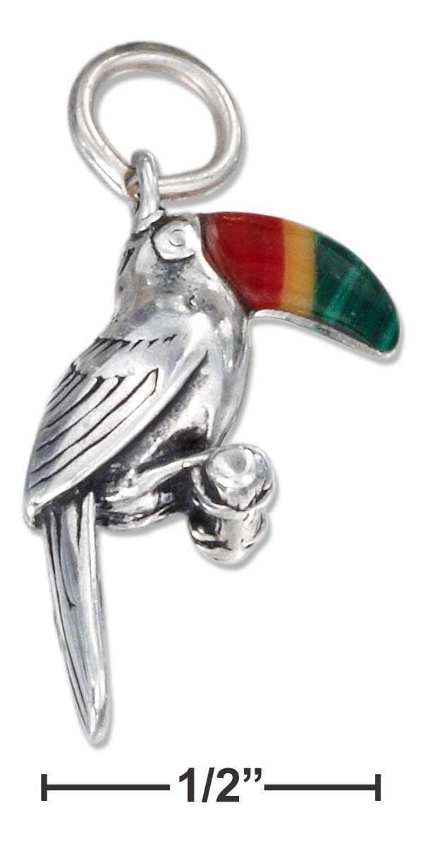 Silver Charms & Pendants Sterling Silver Charm:  Three Dimensional Toucan Charm With Simulated Stone Beak JadeMoghul