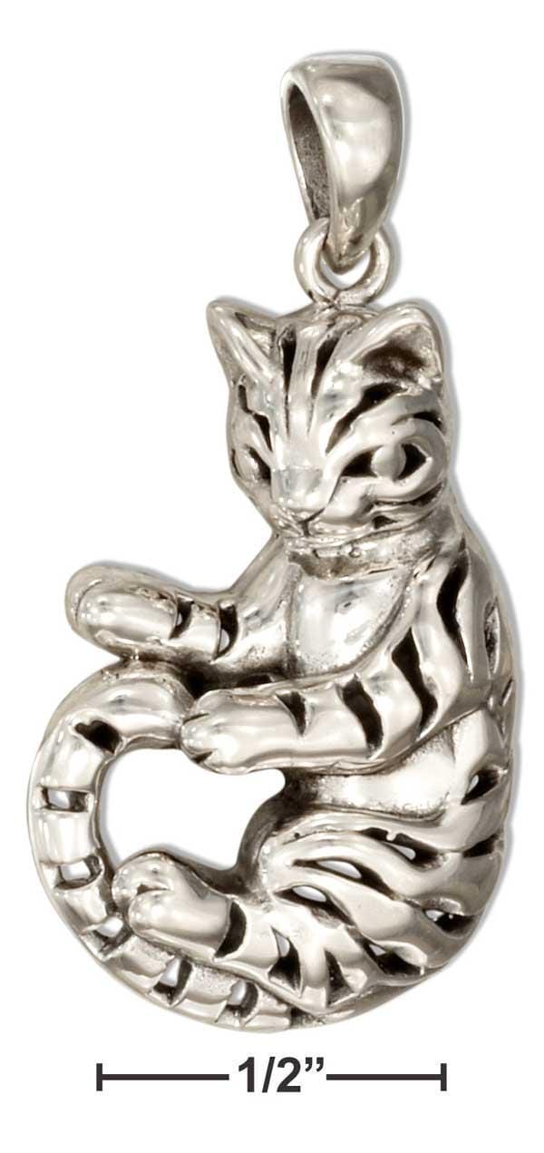 Silver Charms & Pendants Sterling Silver Charm:  Tiger Striped Cat Pendant JadeMoghul Inc.