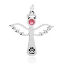 Silver Charms & Pendants Sterling Silver Charm: Touched By An Angel Paw Print Heart Pendant Pink Crystal JadeMoghul