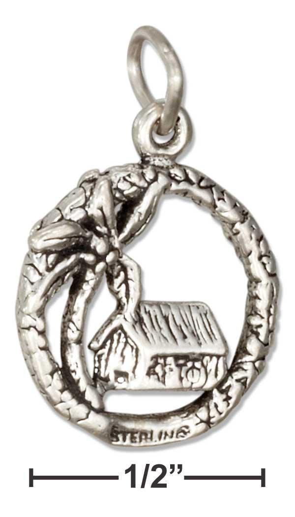 Silver Charms & Pendants Sterling Silver Charm:  Tropical Grass Hut Shack With Palm Tree Charm JadeMoghul Inc.