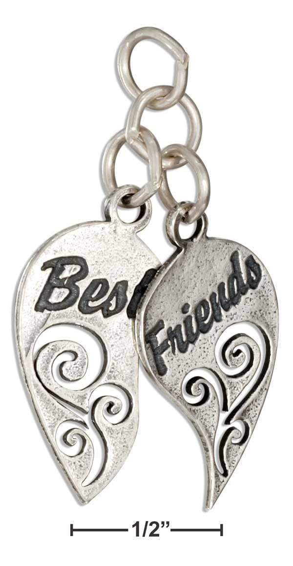 Silver Charms & Pendants Sterling Silver Charm:  Two Piece "best" "friends" Heart Charm JadeMoghul