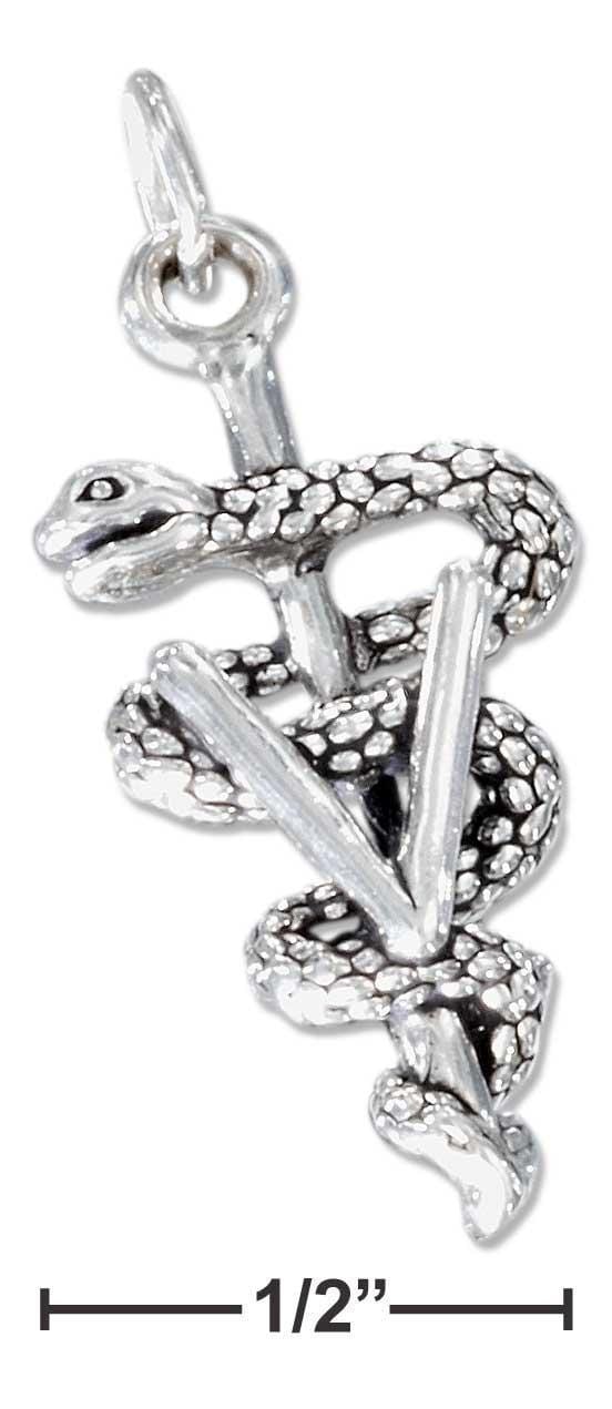 Silver Charms & Pendants Sterling Silver Charm:  Veterinary Symbol Charm With "v" And Wrapped Snake JadeMoghul