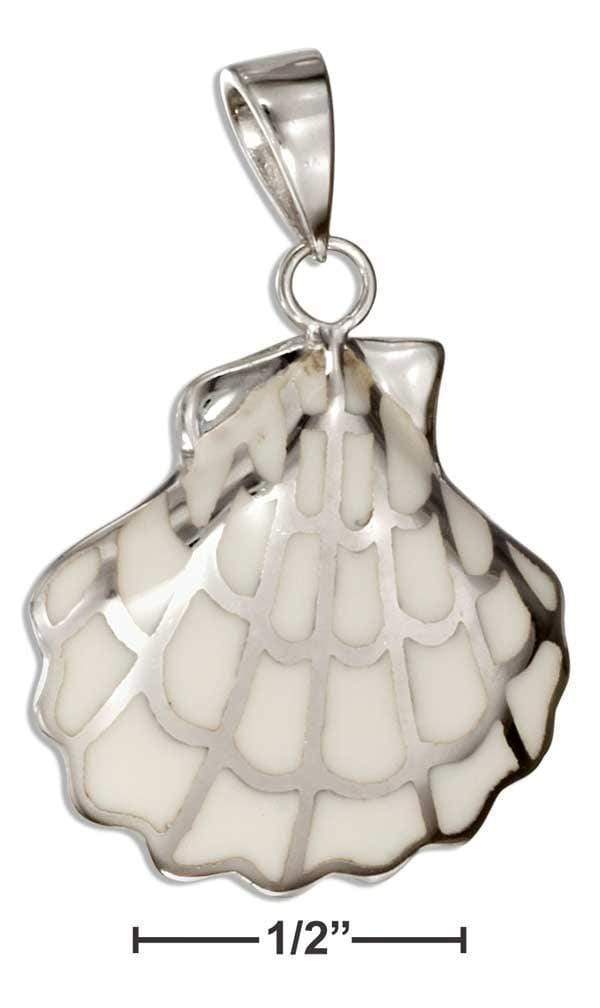 Silver Charms & Pendants Sterling Silver Charm:  White Enamel Scallop Shell Pendant JadeMoghul Inc.