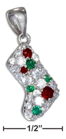 Silver Charms & Pendants Sterling Silver Christmas Stocking Bootie Charm With Clear, Red And Green Cubic Zirconias JadeMoghul Inc.