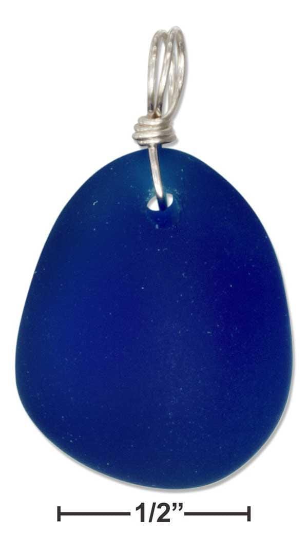 Silver Charms & Pendants Sterling Silver Cobalt Deep Ocean Blue Pebble Sea Glass Pendant JadeMoghul