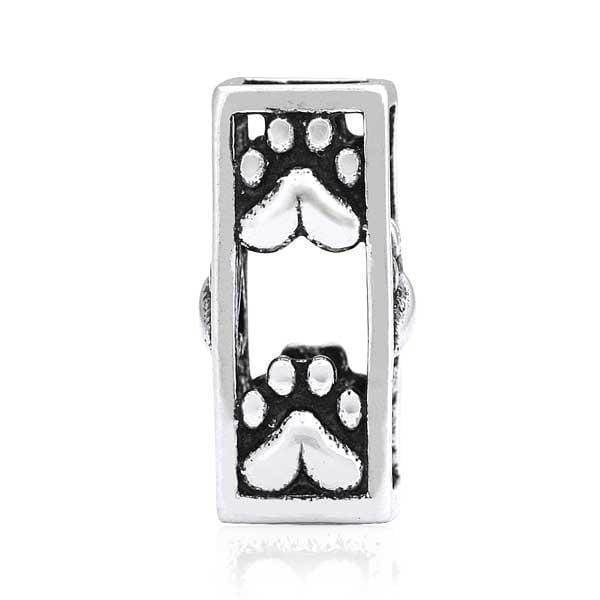 Silver Charms & Pendants Sterling Silver Column Paws Dog Paw Prints With Hearts Slider Pendant JadeMoghul Inc.