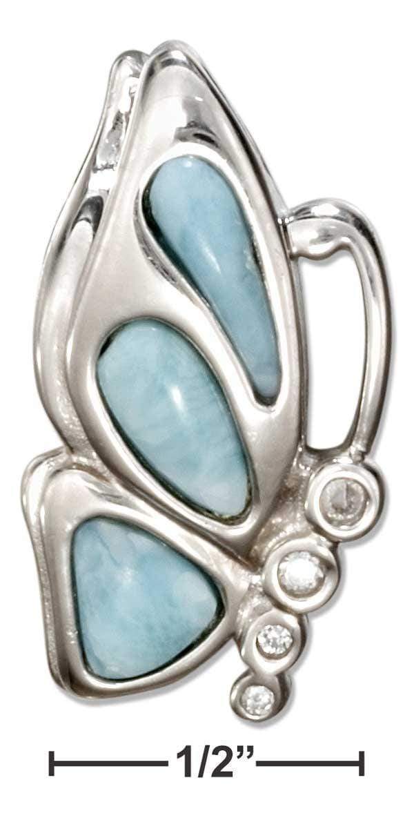 Silver Charms & Pendants Sterling Silver Cubic Zirconia And Larimar Butterfly Pendant JadeMoghul