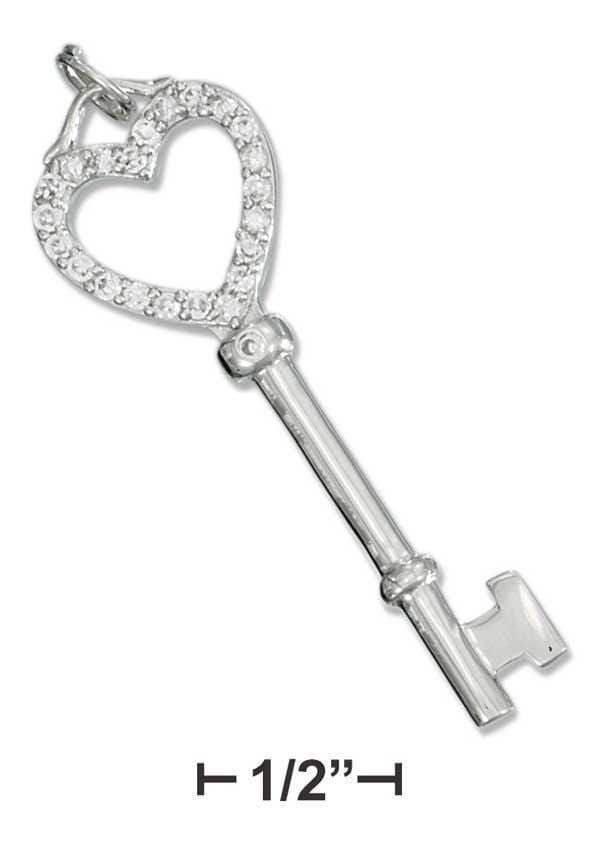 Silver Charms & Pendants STERLING SILVER CUBIC ZIRCONIA OPEN HEART KEY PENDANT JadeMoghul