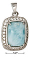 Silver Charms & Pendants Sterling Silver Cushion Shape Larimar Pendant With Pave Cubic Zirconia Frame JadeMoghul Inc.