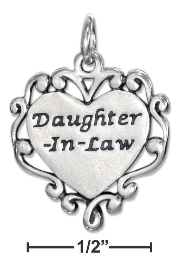 Silver Charms & Pendants STERLING SILVER DAUGHTER IN LAW HEART CHARM WITH SCROLL EDGING JadeMoghul