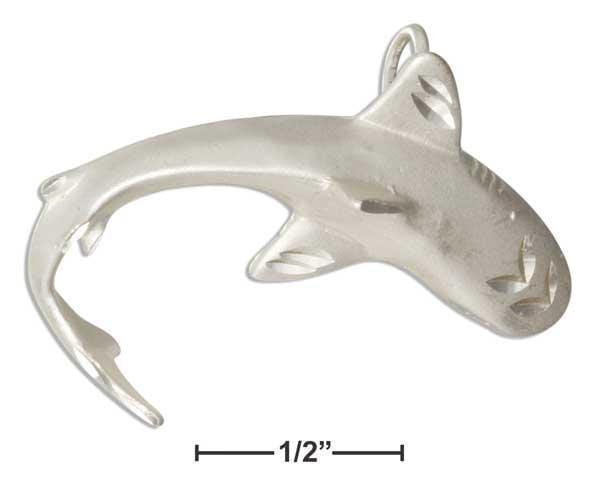 Silver Charms & Pendants Sterling Silver Diamond Cut Swimming Shark Pendant Top View JadeMoghul