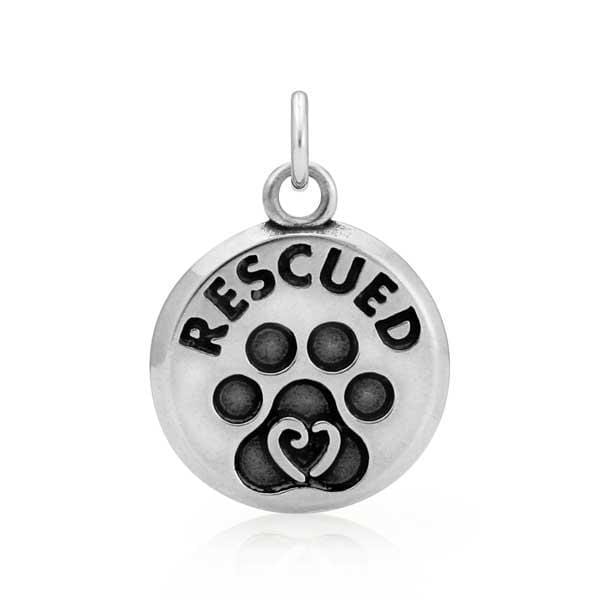 Silver Charms & Pendants Sterling Silver Dog Rescued Pendant Charm With Paw Print And Scrolled Heart JadeMoghul