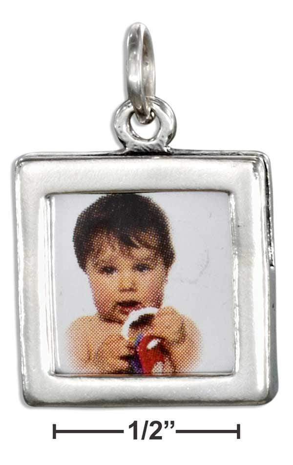 Silver Charms & Pendants STERLING SILVER DOUBLE SIDED SQUARE PICTURE FRAME CHARM JadeMoghul