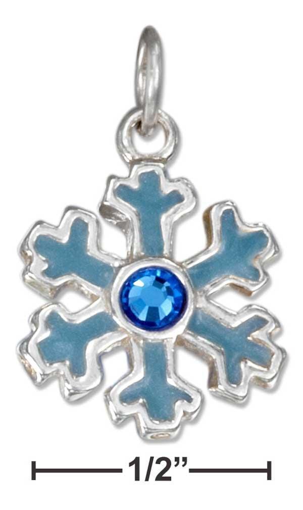 Silver Charms & Pendants Sterling Silver Enamel Blue Snowflake Charm With Blue Crystal JadeMoghul Inc.