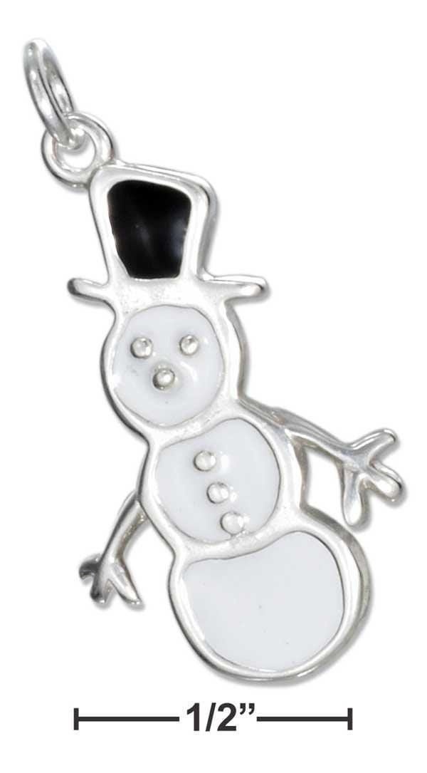 Silver Charms & Pendants Sterling Silver Enamel Snowman With Black Hat Charm JadeMoghul Inc.