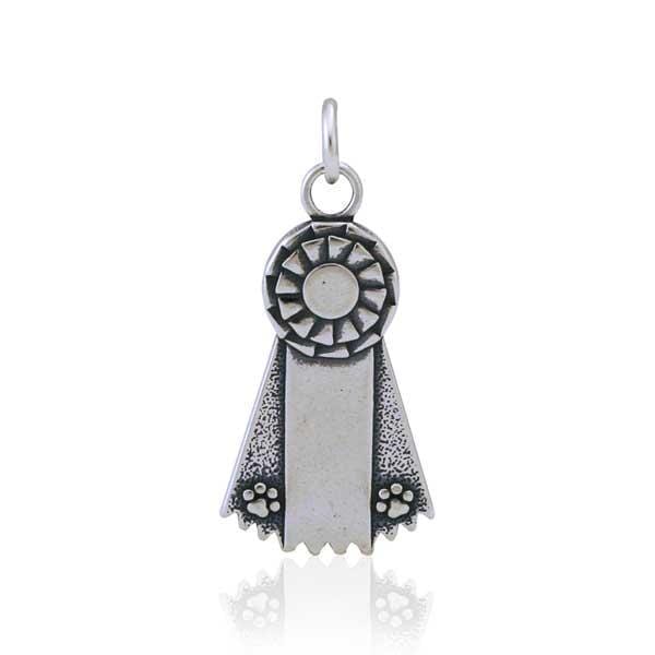 Silver Charms & Pendants Sterling Silver Engravable Ribbon Pendant With Dog Paw Prints JadeMoghul Inc.