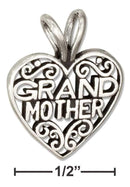 Silver Charms & Pendants Sterling Silver Filigree Heart With "Grandmother" Message Pendant JadeMoghul Inc.