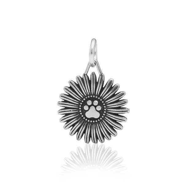 Silver Charms & Pendants Sterling Silver Flower Pawer Flower With Dog Paw Print Charm JadeMoghul