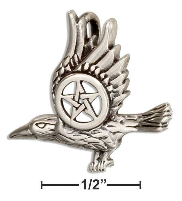 Silver Charms & Pendants Sterling Silver Flying Raven Pendant With Pentagram JadeMoghul Inc.
